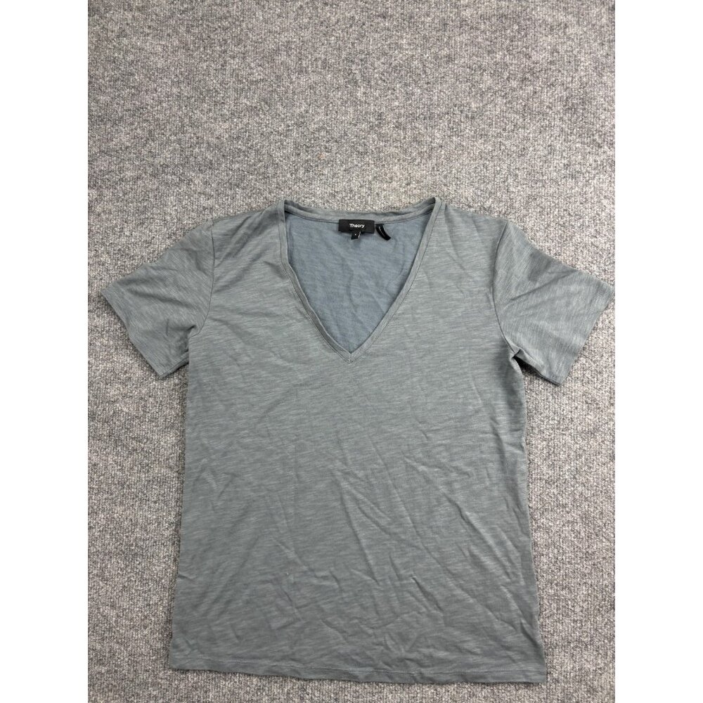 Theory Shirt Womens Small Gray V Neck‎ Short Sleeve Slub T-Shirt Tee Casual